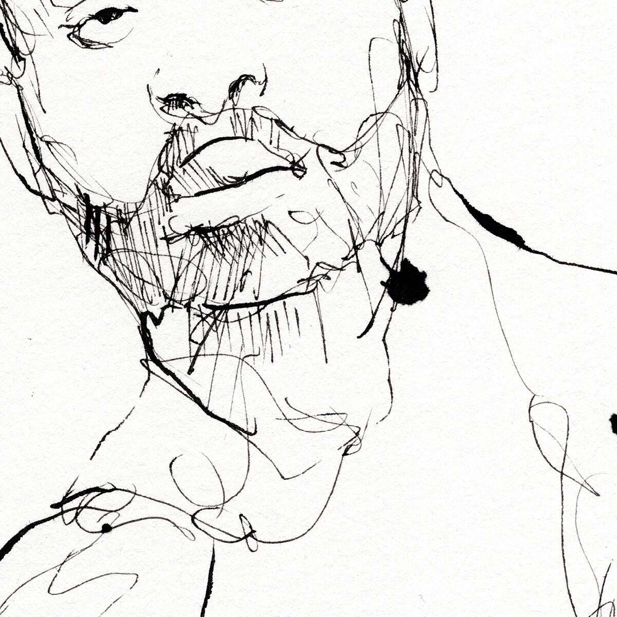 Handsome Bearded Muscle Guy - Original Ink on Paper Artist Brenden Sanborn