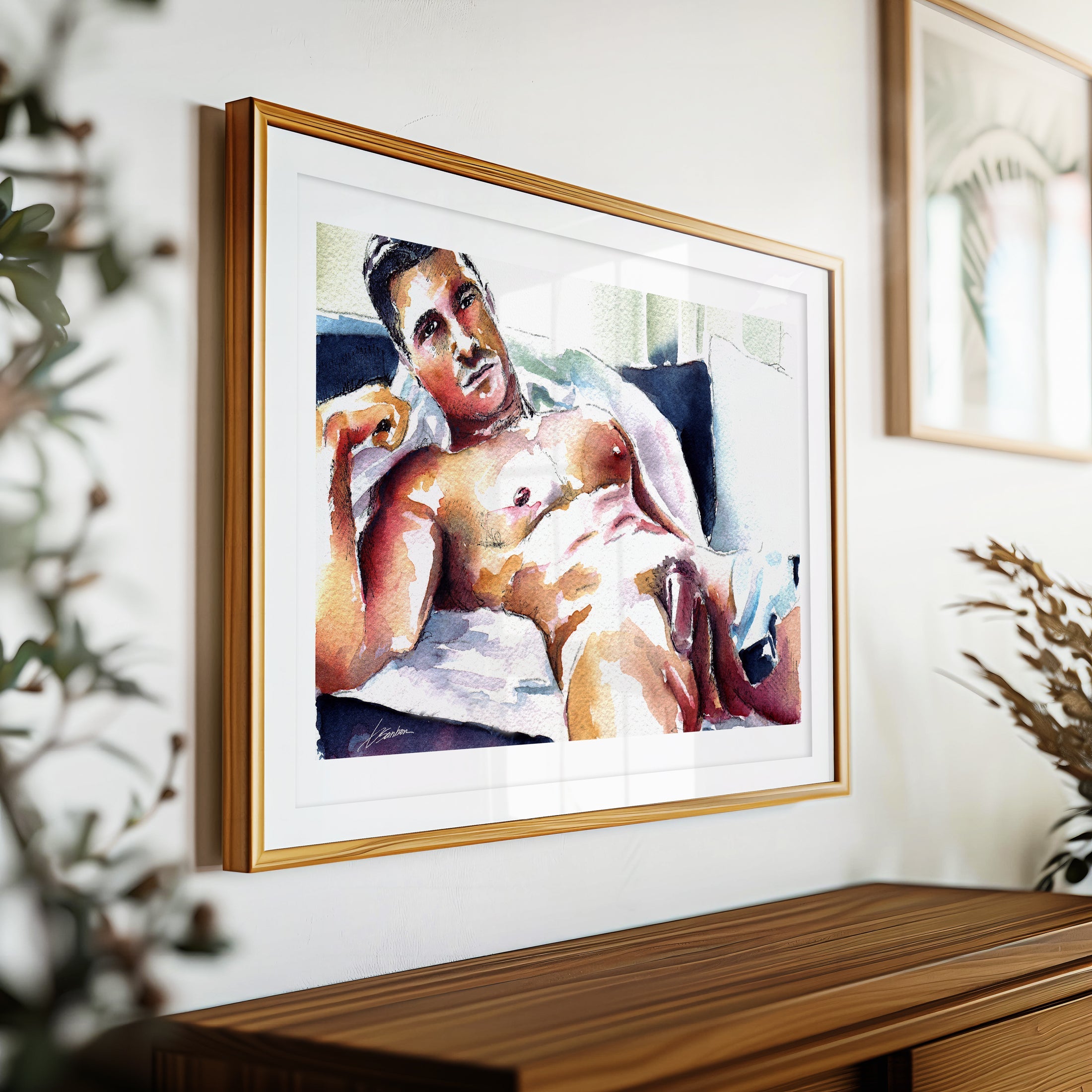 Male Nude Resting on White Sheets - Art Print Artist Brenden Sanborn