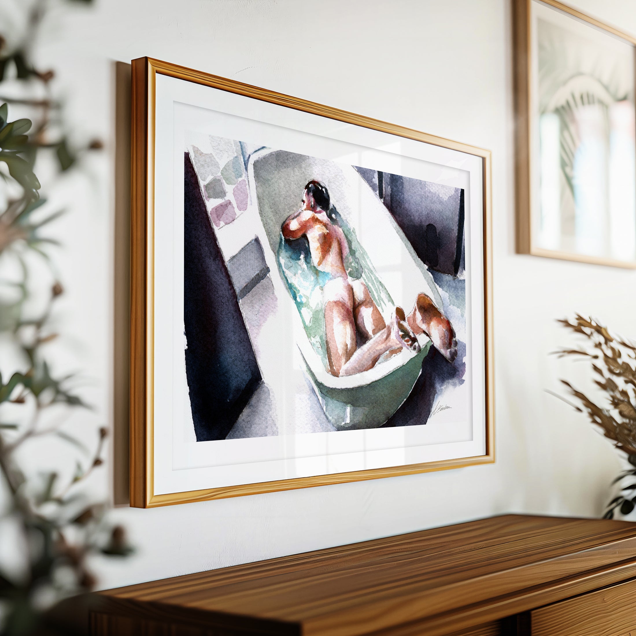 Soothing Escape: A Man in a Bathtub Giclee Art Print Artist Brenden Sanborn