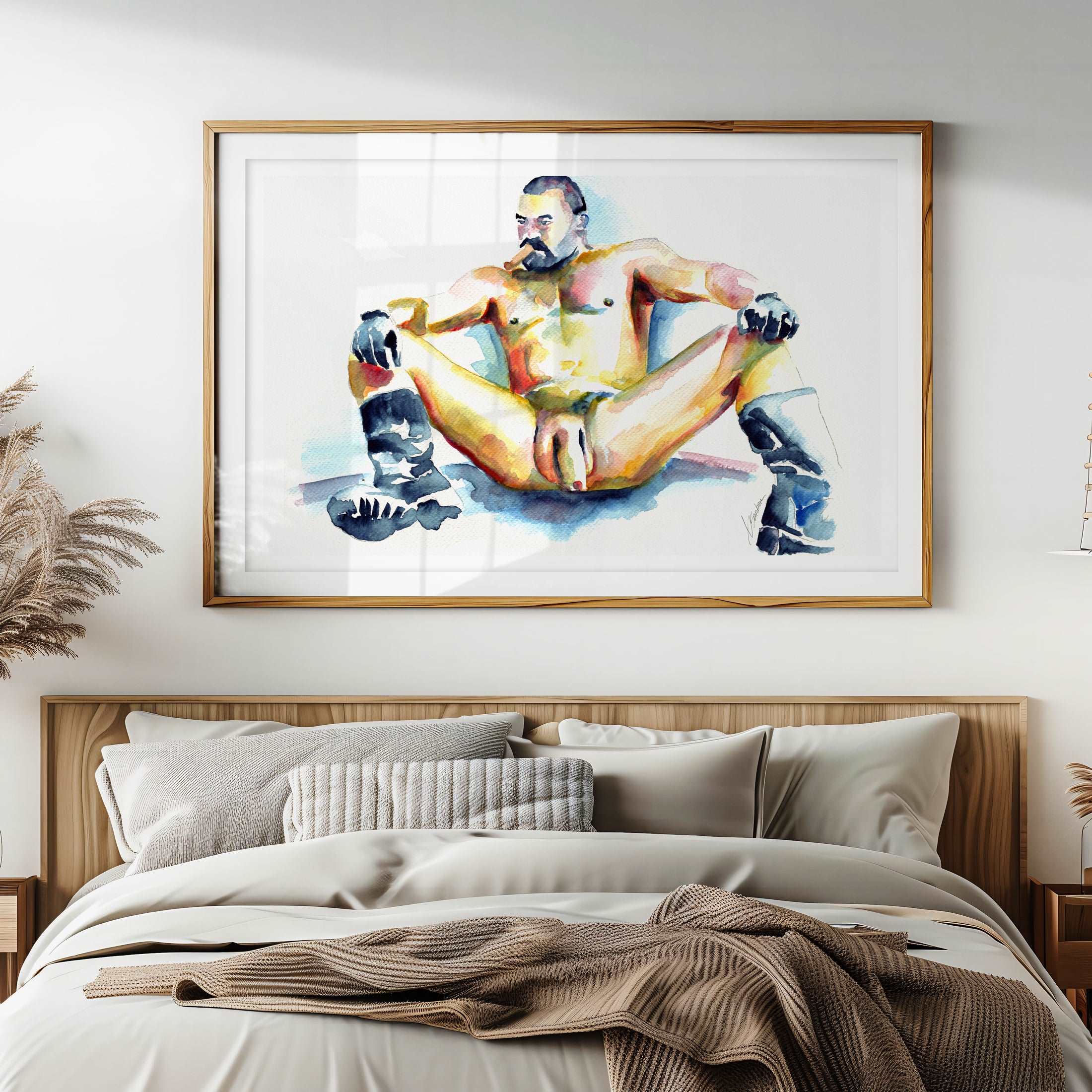 Bearded Man with Cigar and Boots Relaxing - Art Print Artist Brenden Sanborn