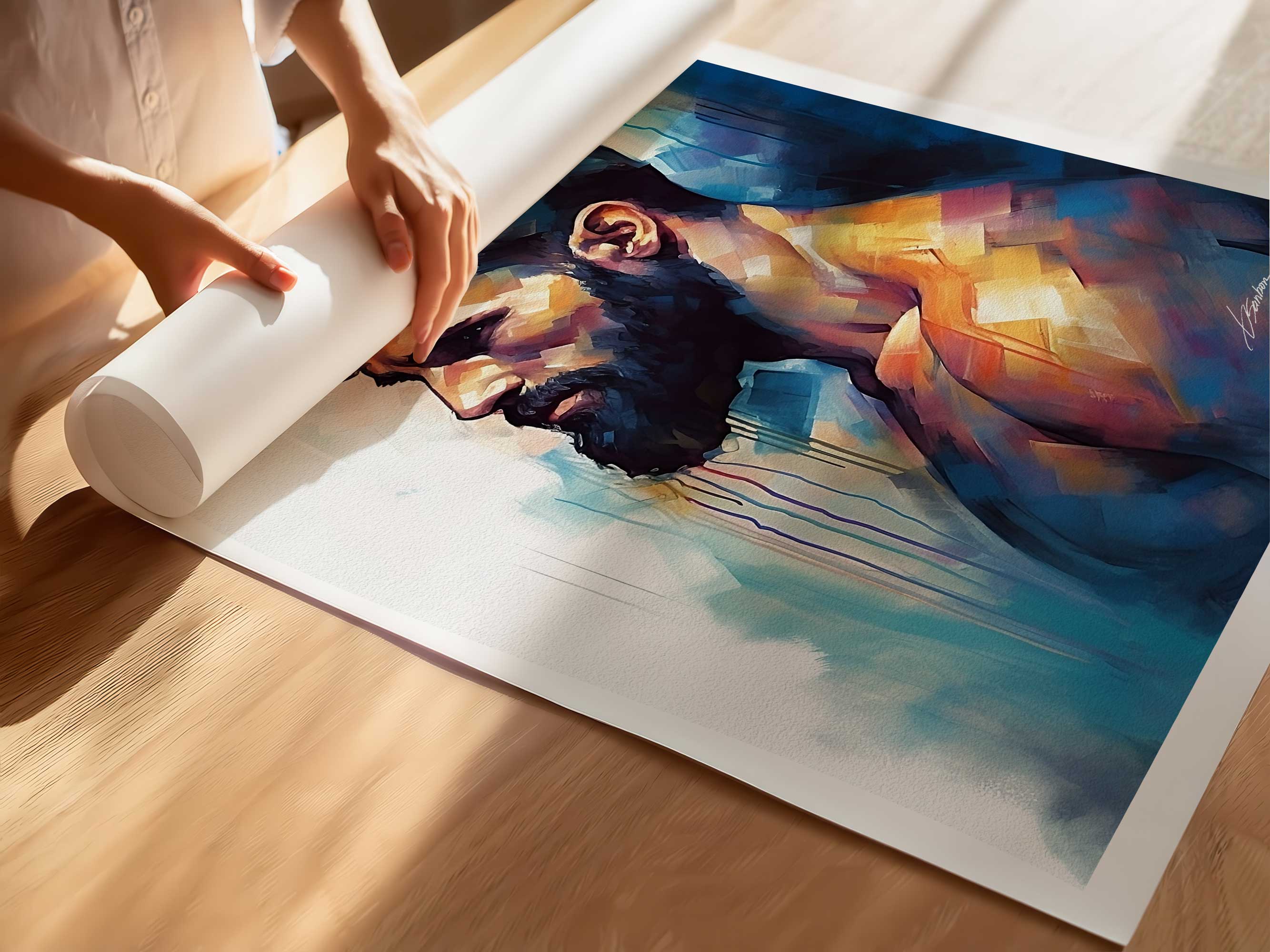 Bearded Male Figure in Thoughtful Profile - Art Print Artist Brenden Sanborn