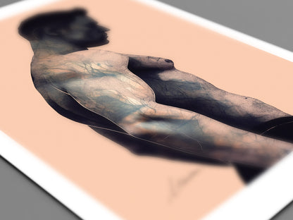 Muscular Male Figure with Abstract Tattoo - Giclee Art Print
