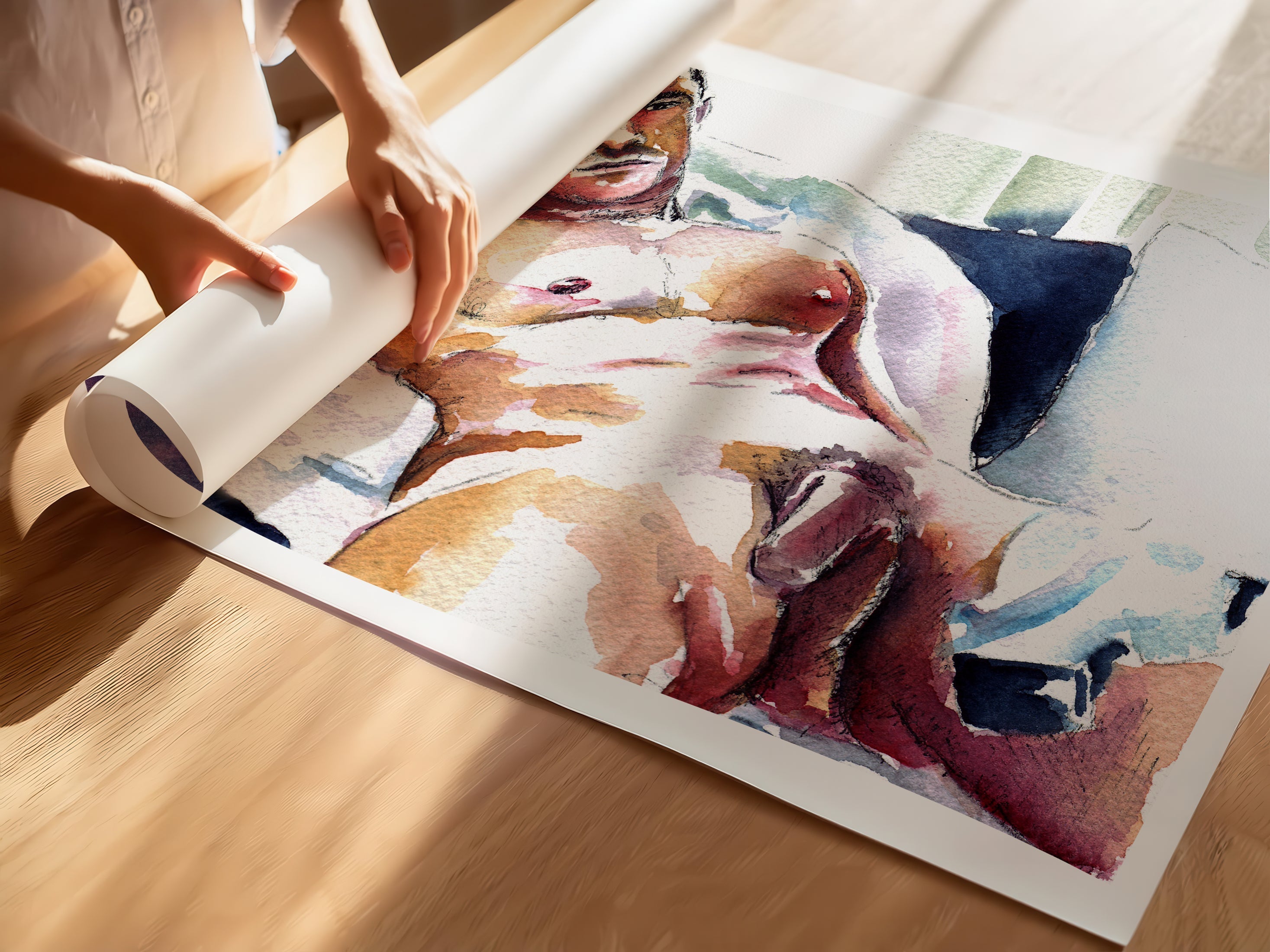 Male Nude Resting on White Sheets - Art Print Artist Brenden Sanborn