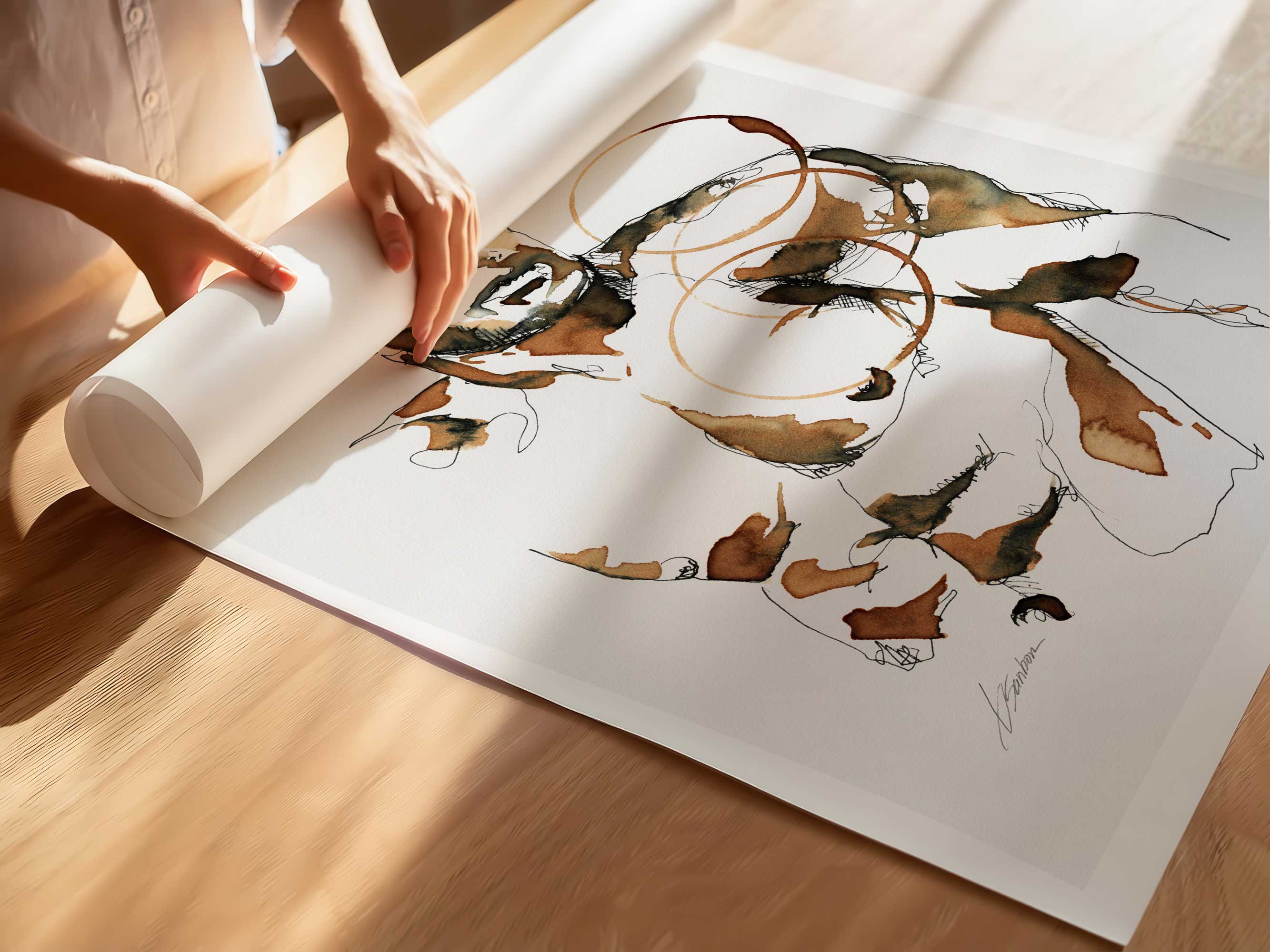 Male Portrait with Coffee Ink Stains – Art Print Artist Brenden Sanborn