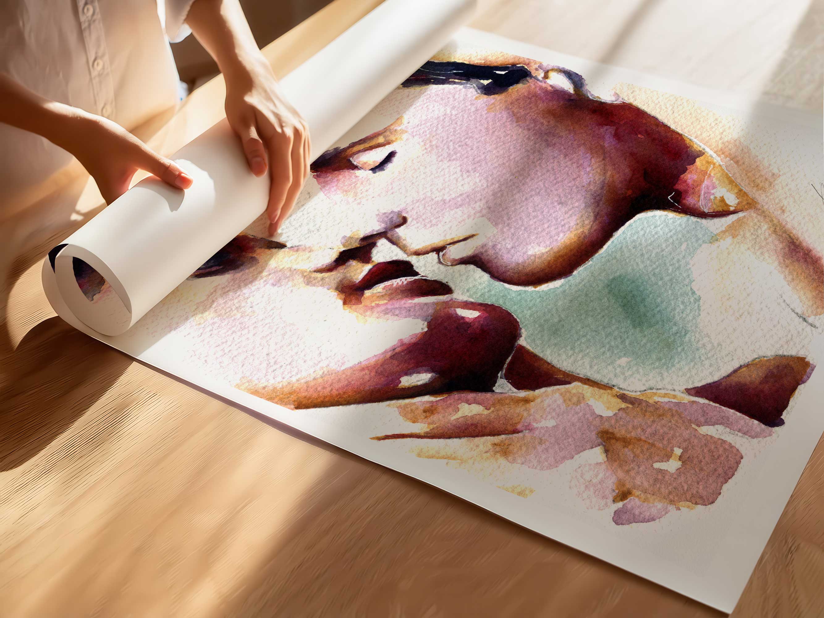 Tender Moment Between Lovers as They Lean in Close - Art Print Artist Brenden Sanborn