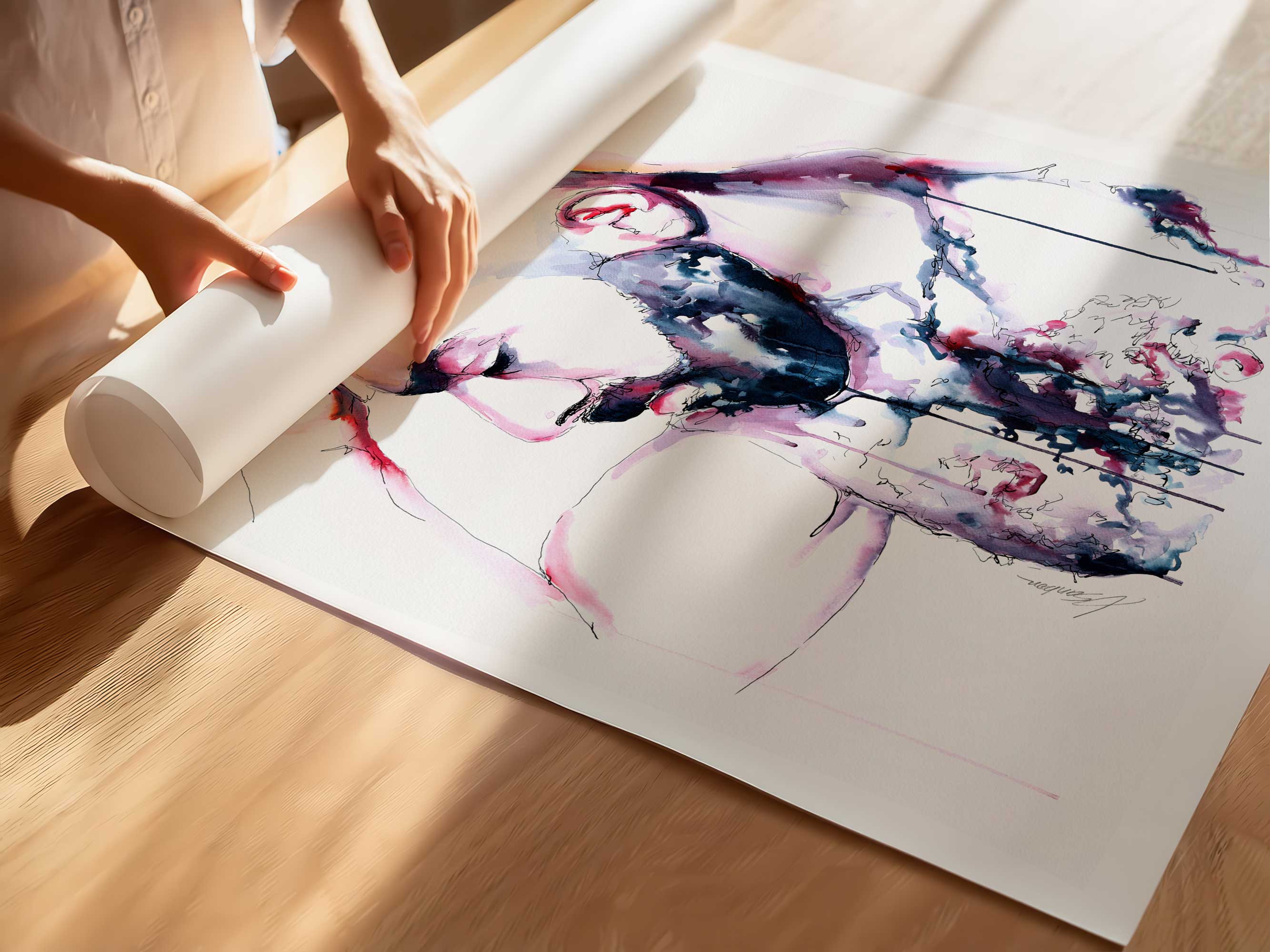 Soulful Gaze - Thick-Bearded Man with Chiseled Torso - Art Print Artist Brenden Sanborn