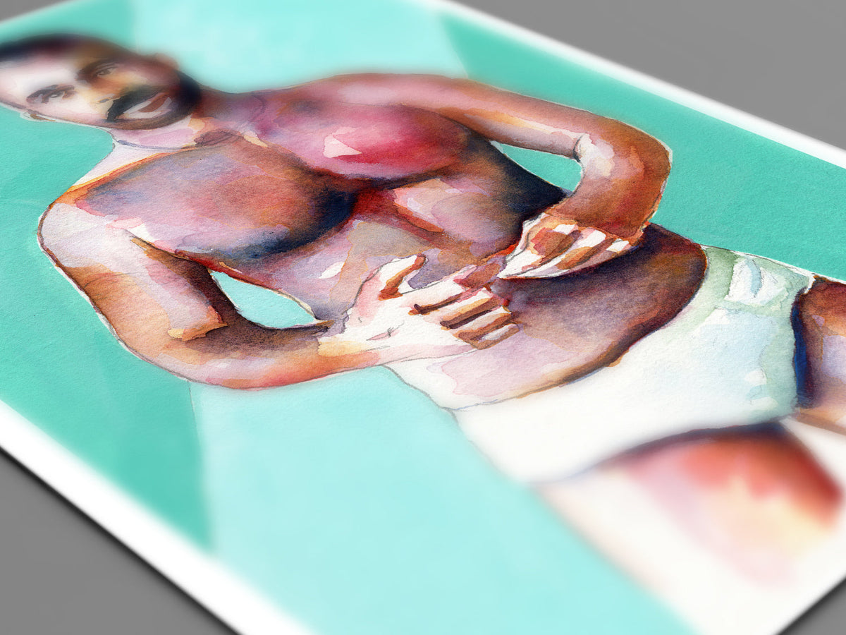 Vivid Confidence - Muscular Man in White Briefs - 6x9" Original Art Artist Brenden Sanborn