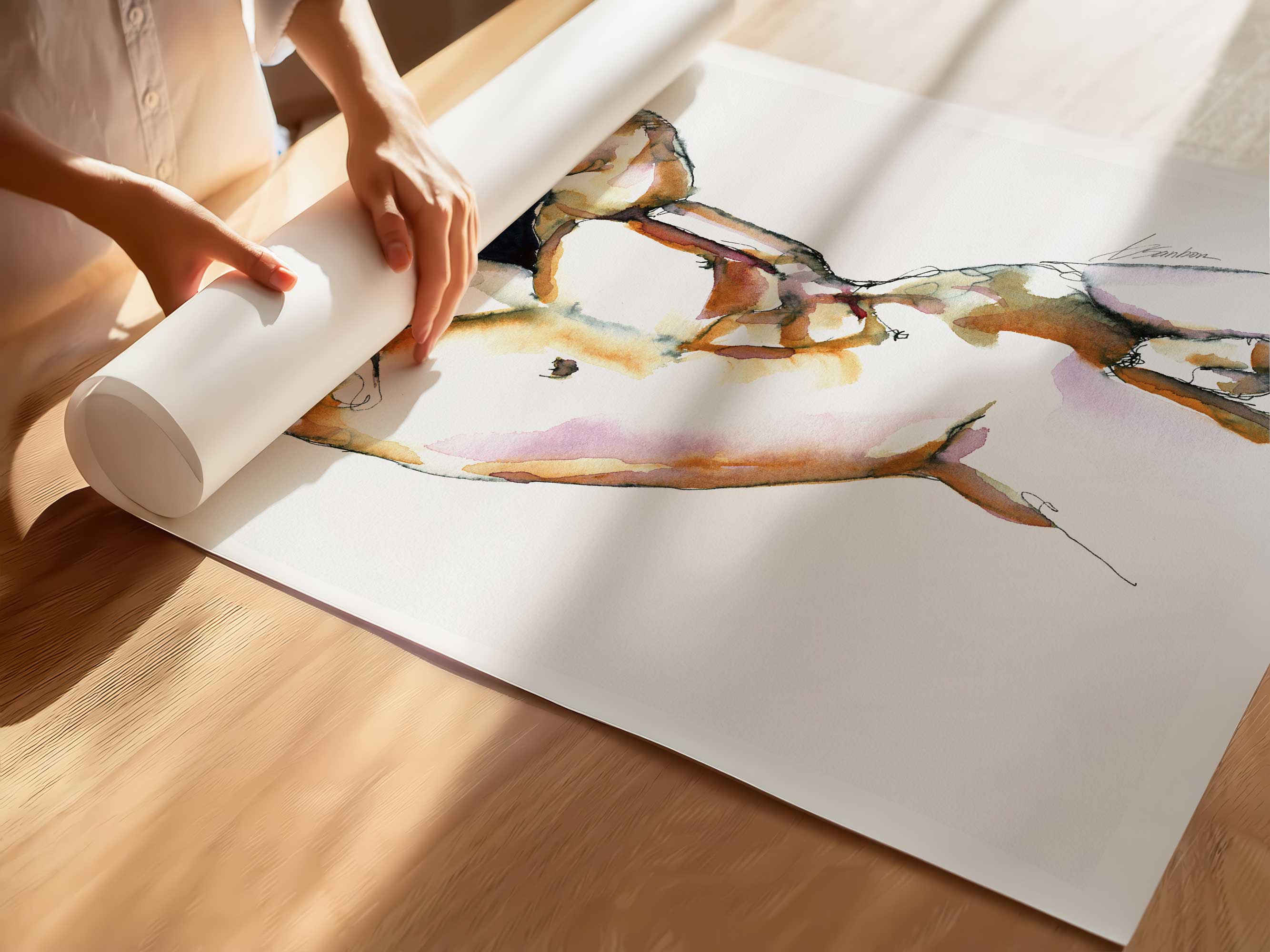 Strong Curves Male Nude with Hands Behind Head - Art Print Artist Brenden Sanborn