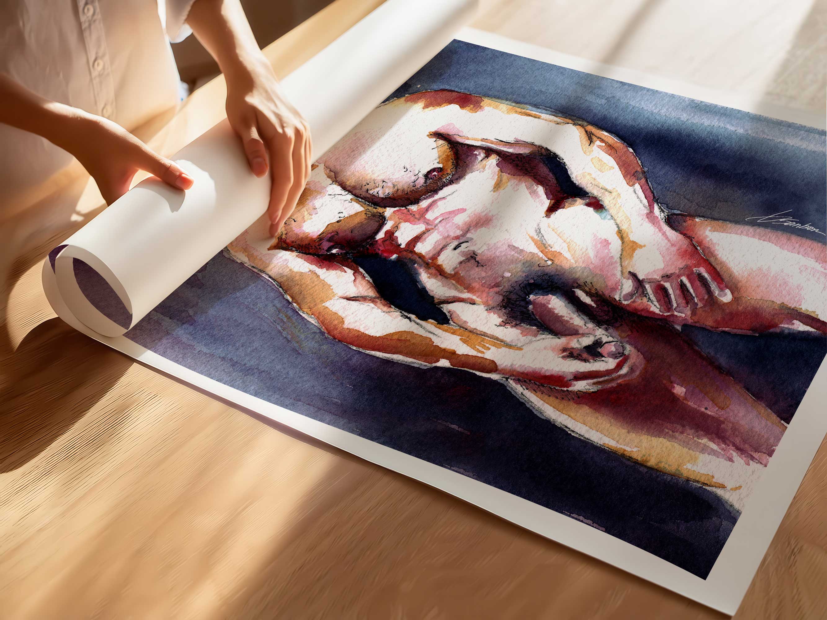 Rugged Male Nude Staring Longingly at His Lover - Art Print Artist Brenden Sanborn