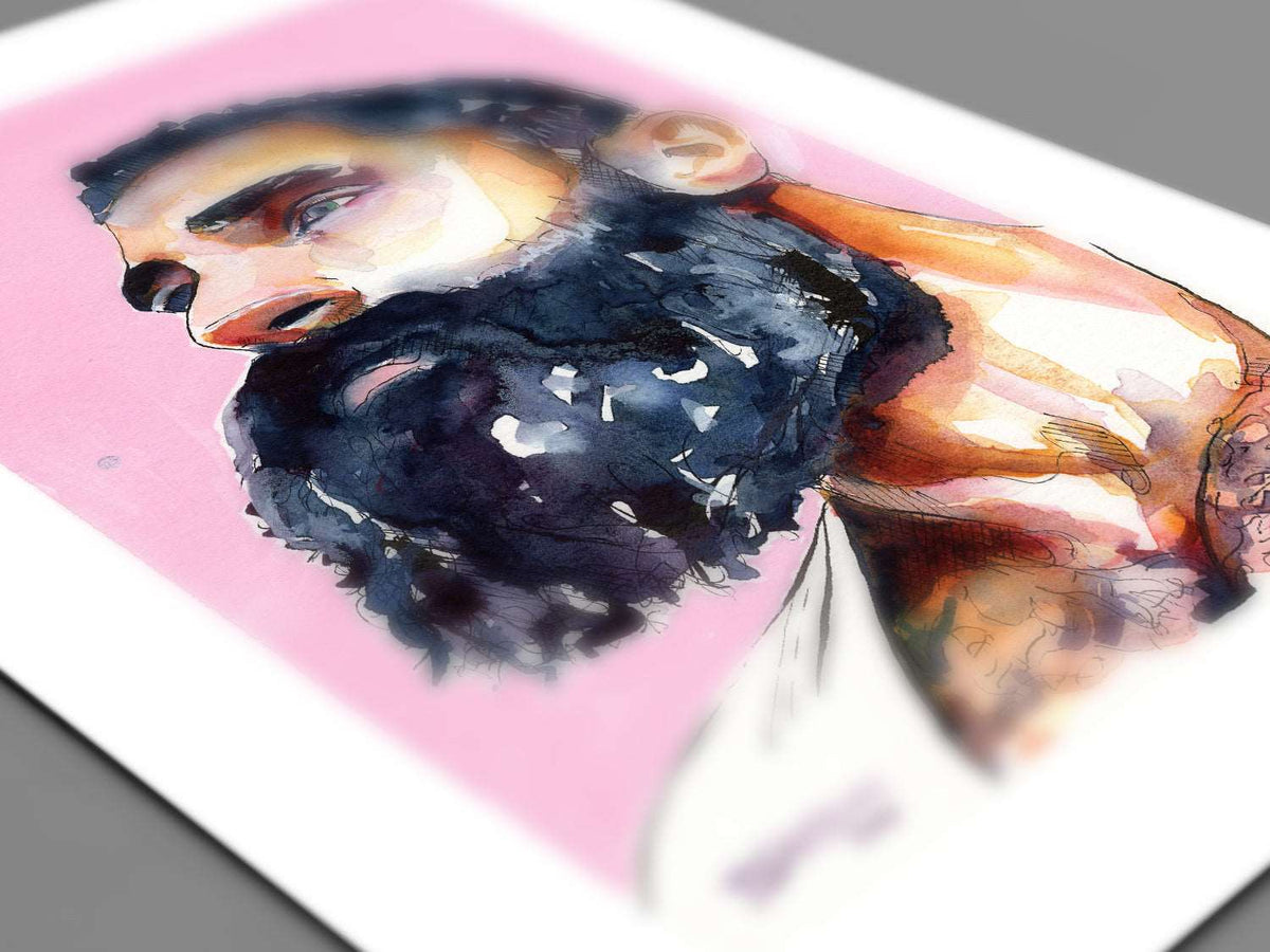 Bearded Man Erotica Original Watercolor Gay Art by Brenden Sanborn Artist Brenden Sanborn