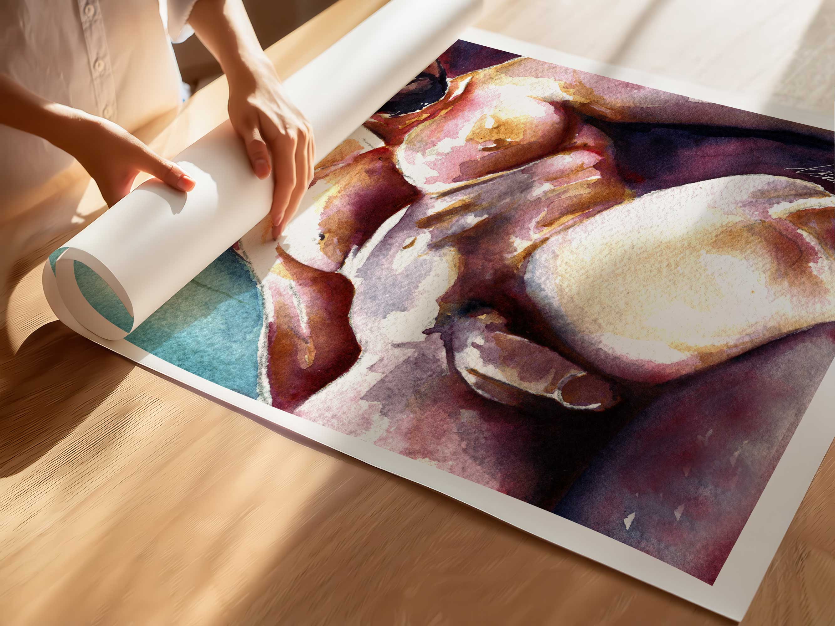 Pensive Strength: Bearded Male Nude Reclined in Chair - Art Print Artist Brenden Sanborn