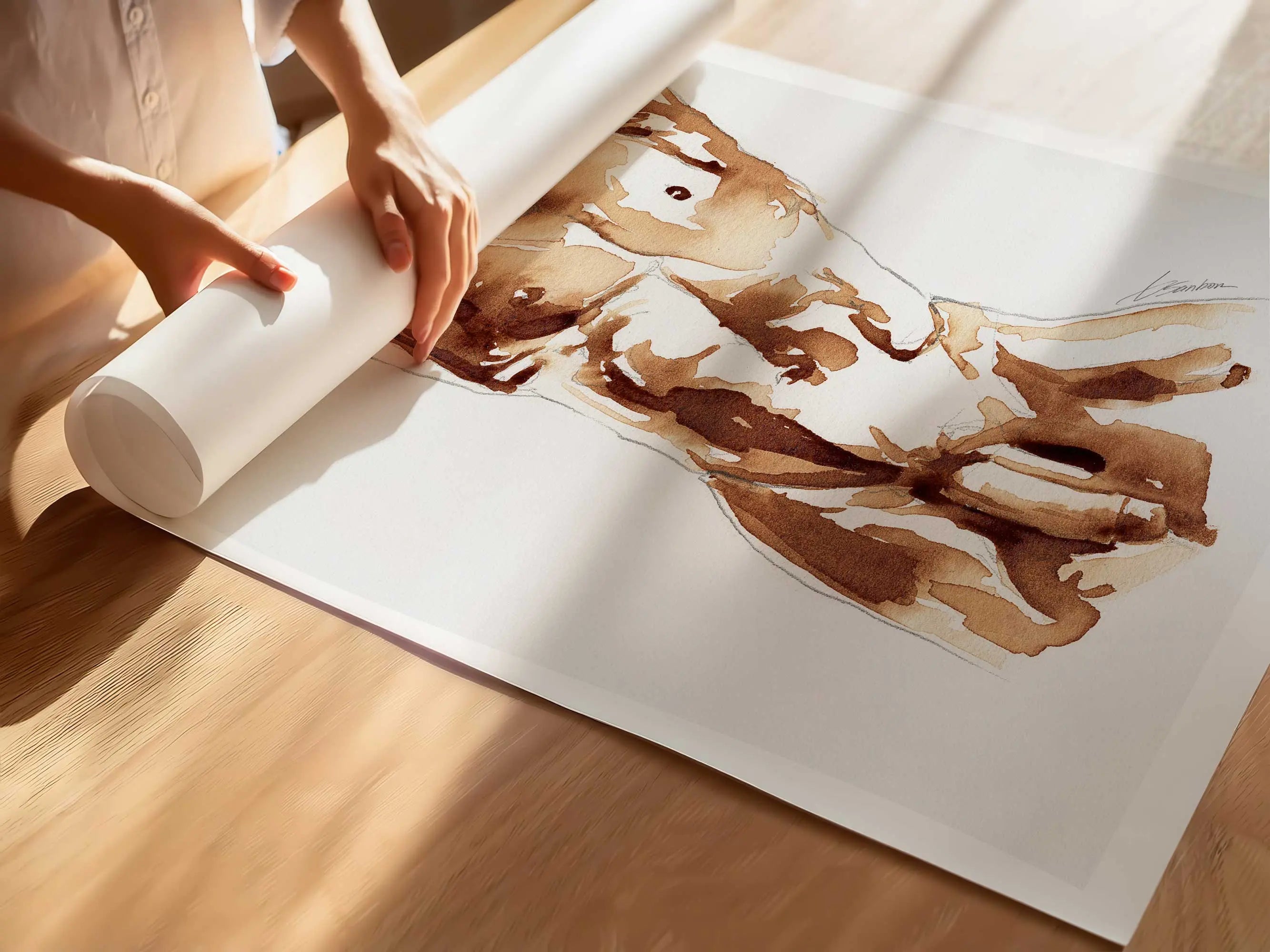 Male Torso Study in Coffee Tones - Art Print Artist Brenden Sanborn