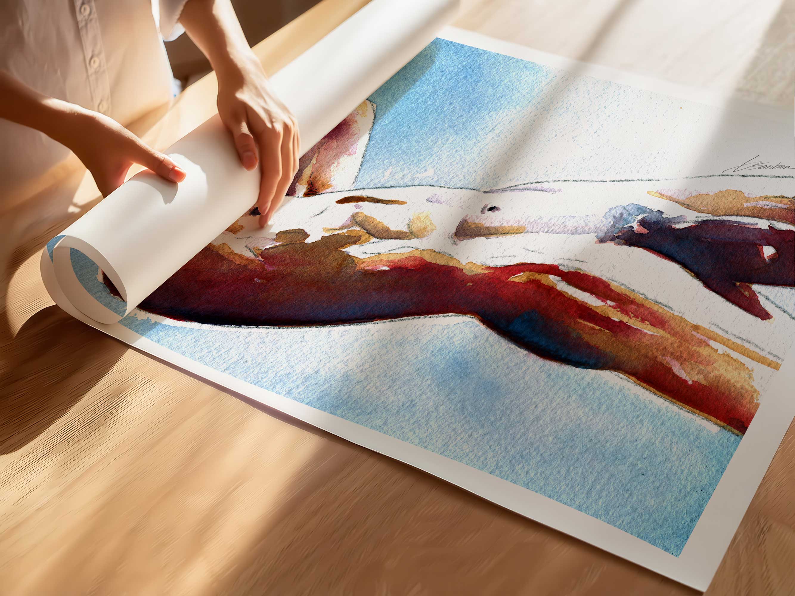 Male Figure in Graceful Arch with Arms Lifted - Art Print Artist Brenden Sanborn
