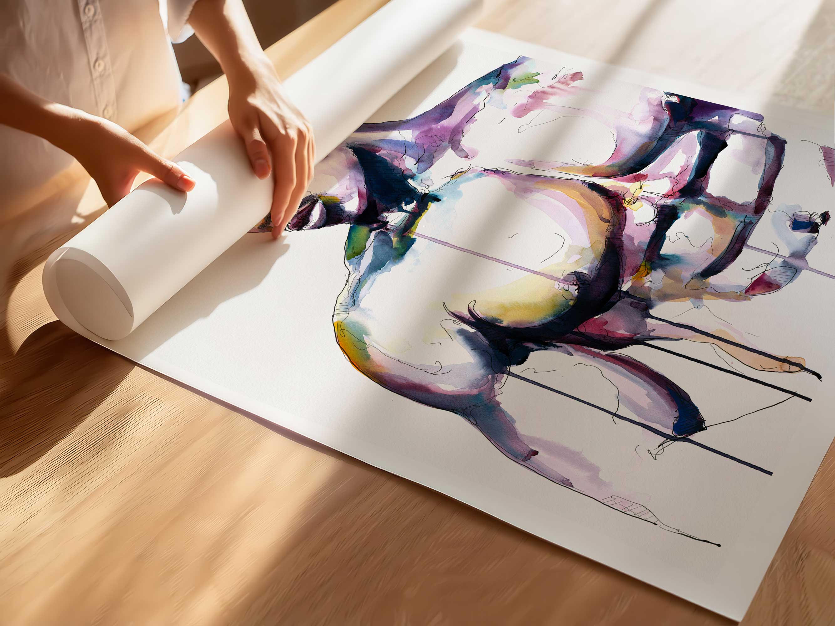 Chiseled Strength a Bare Chest Carved in Shadow and Light - Art Print Artist Brenden Sanborn