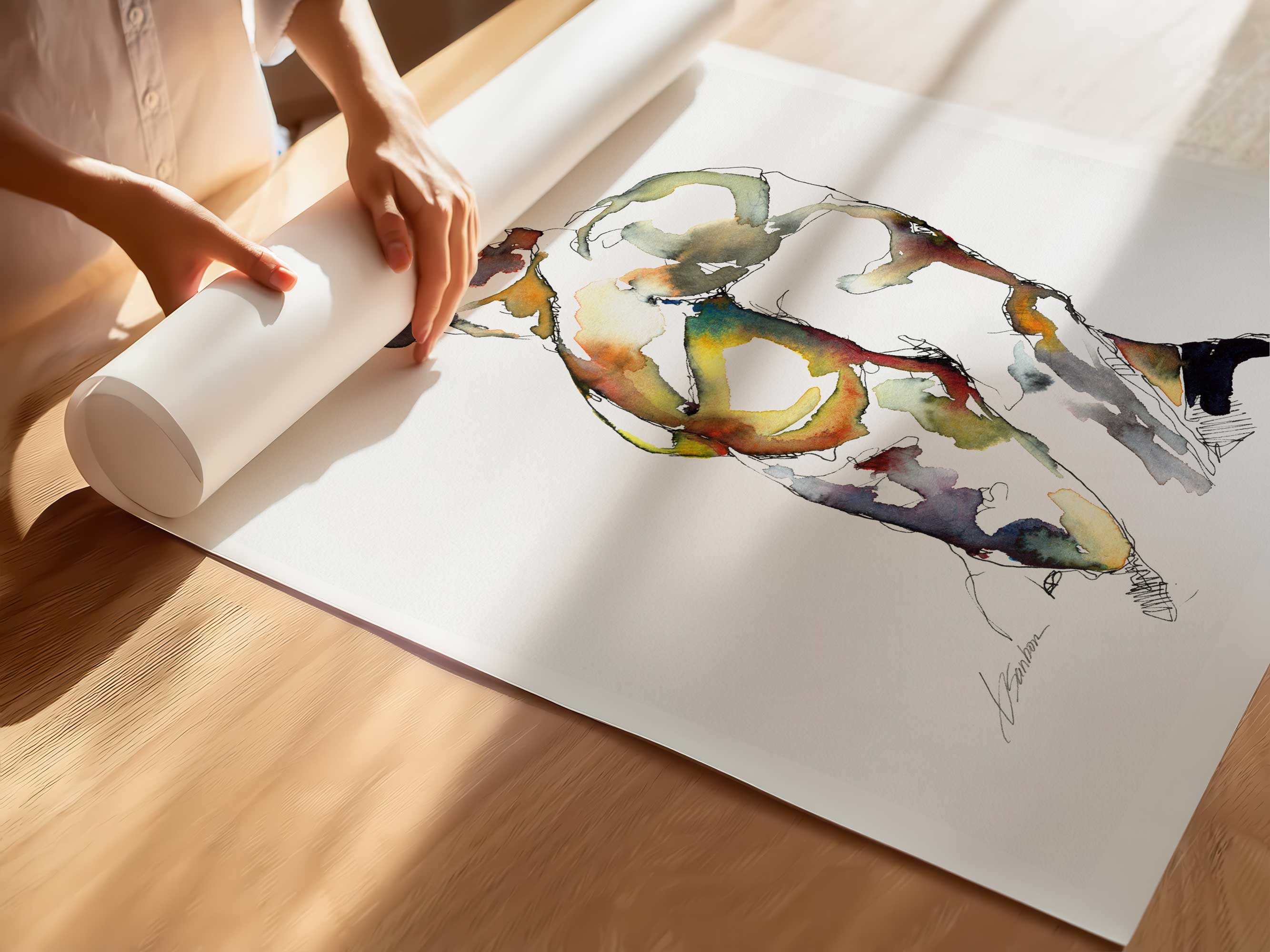 Male Figure in Vibrant Abstraction Looking Away - Art Print Artist Brenden Sanborn