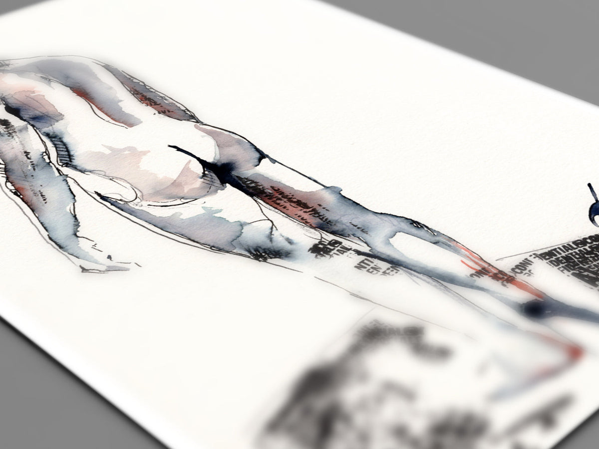 Solitary Reflection - Nude Male Form in Ink - 6x9" Original Watercolor Artist Brenden Sanborn