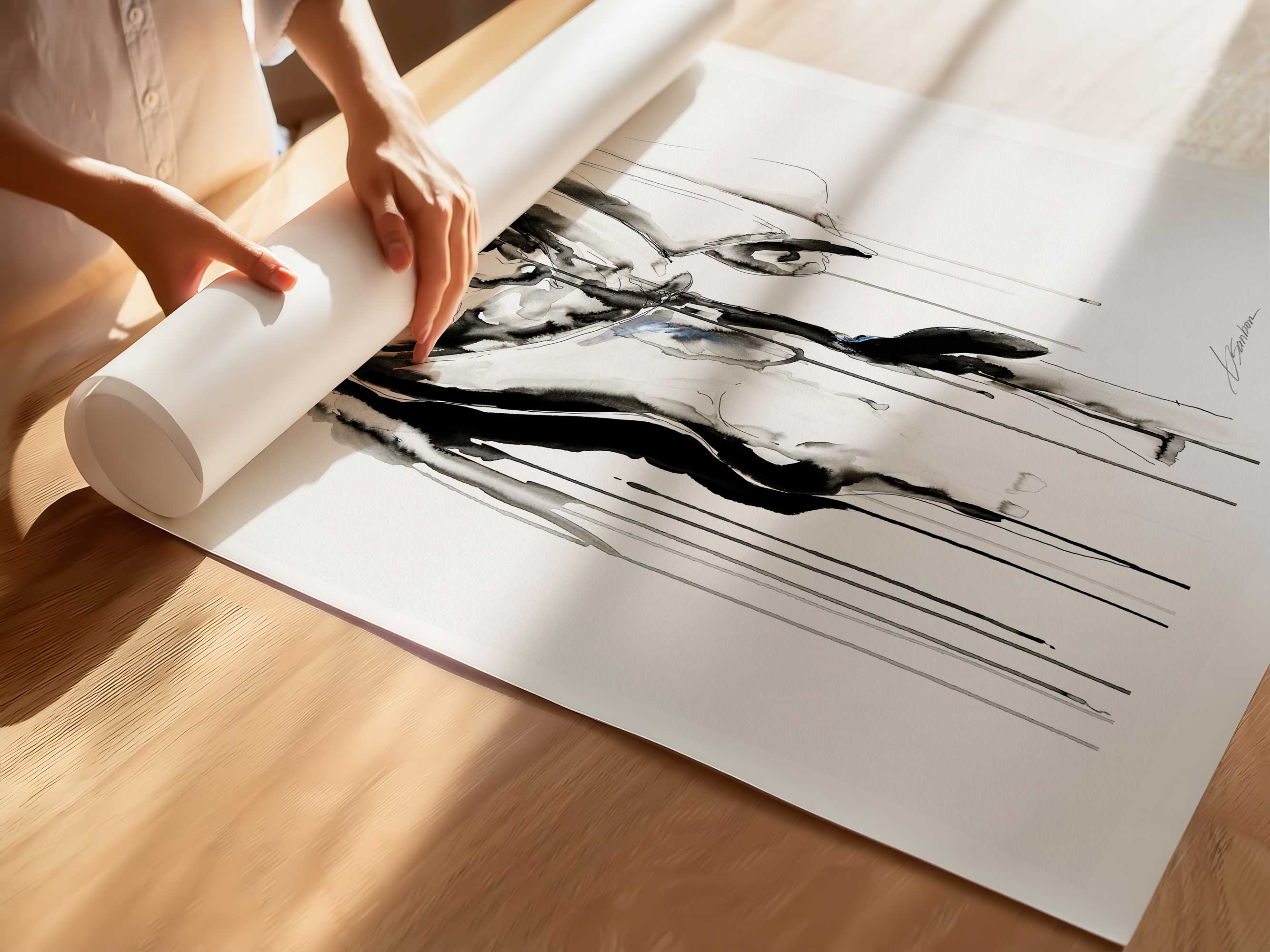 Male Figure Draped in Veiled Elegance with Flowing Silhouettes - Art Print Artist Brenden Sanborn