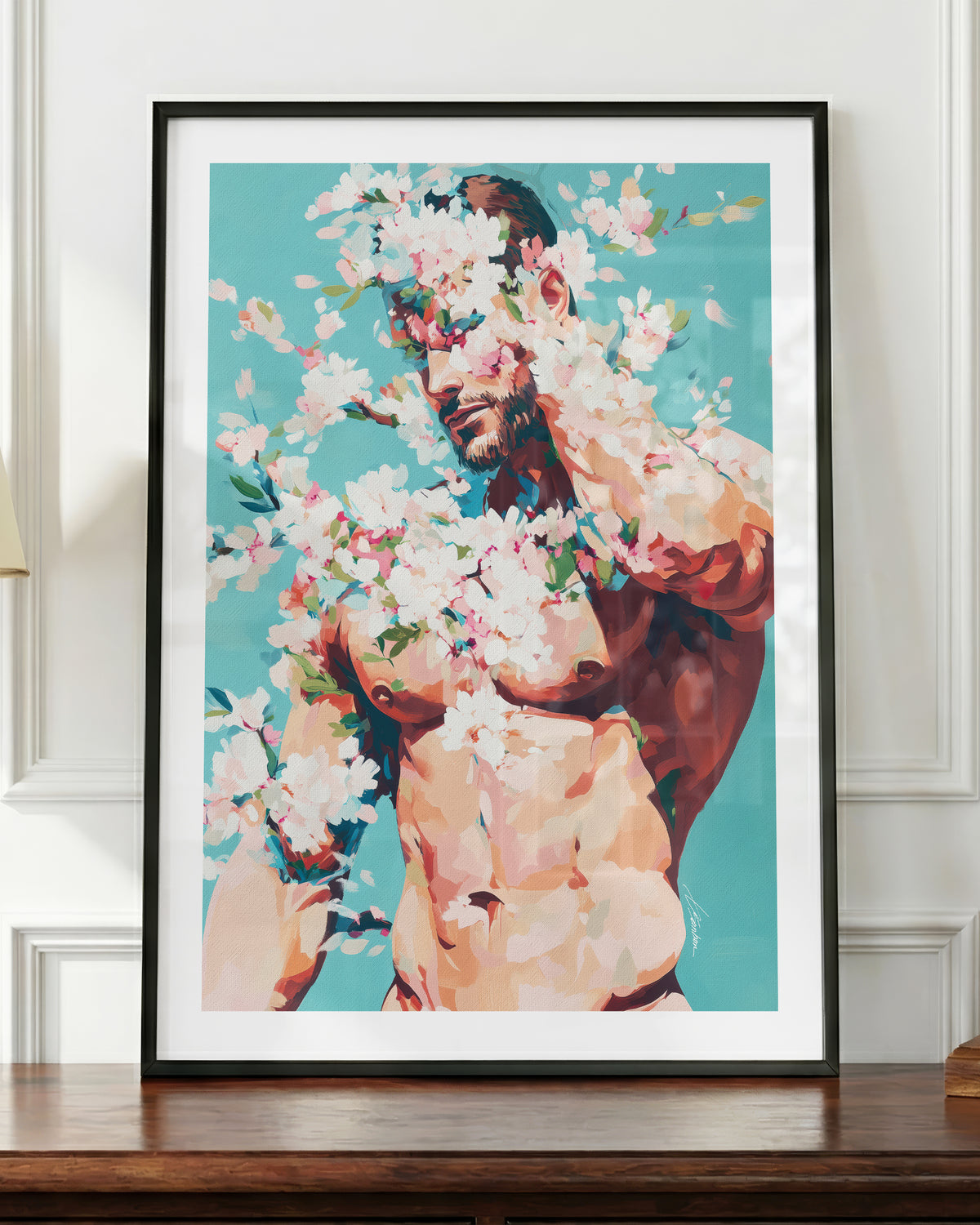 Soft Riot art print in a black frame, shown up close