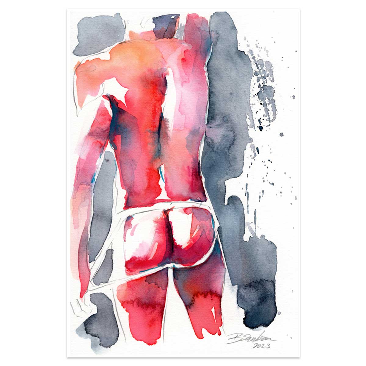 Muscular Male Backside with Jockstrap - 6x9" Original Painting Artist Brenden Sanborn