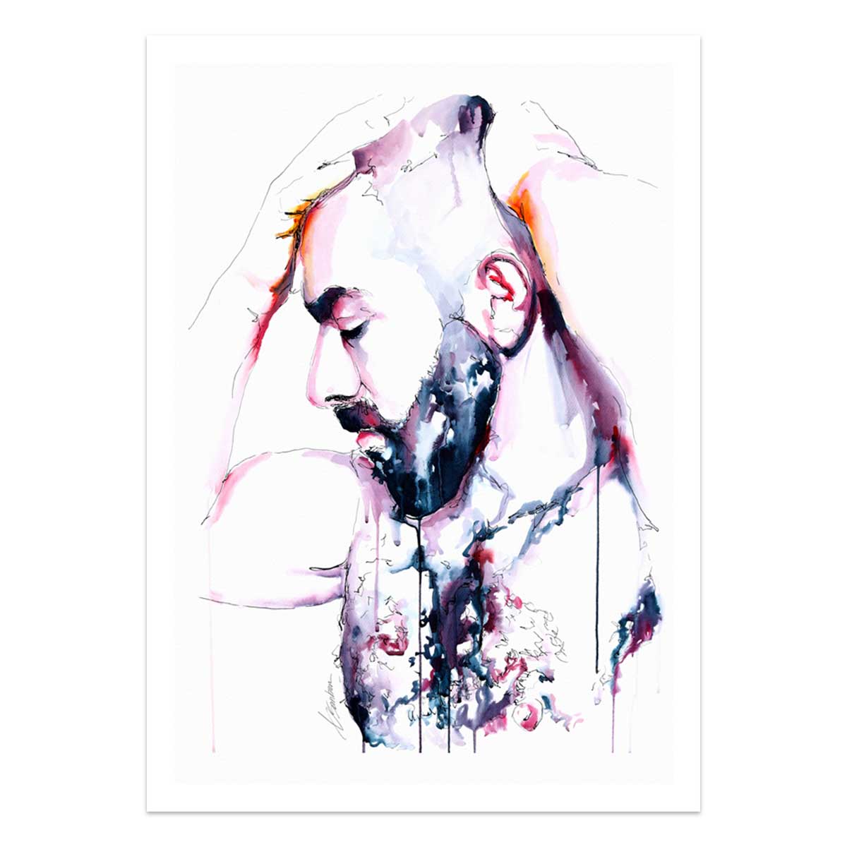 Soulful Gaze - Thick-Bearded Man with Chiseled Torso - Art Print Artist Brenden Sanborn