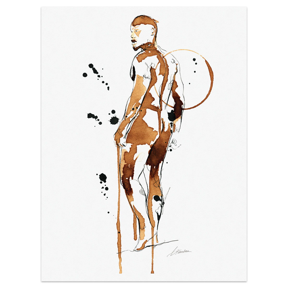 Man Standing Erotic Painting Fully Exposed - Made with Coffee Artist Brenden Sanborn