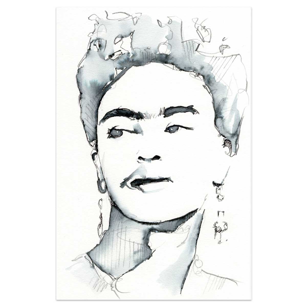 Frida Kahlo Portrait - 6x9" Original Ink Painting Artist Brenden Sanborn