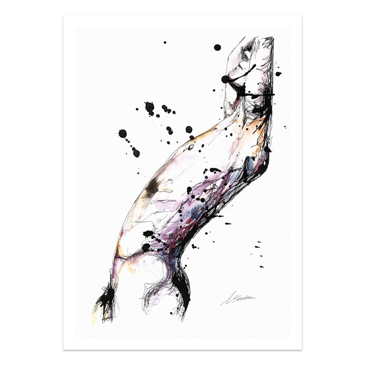 Abstract Male Figure in Fluid Motion with Splattered Accents - Art Print Artist Brenden Sanborn