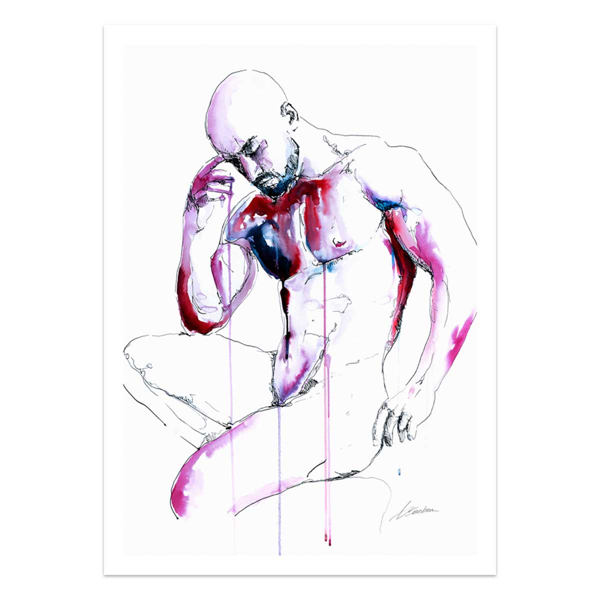 Bare Reflection Muscles Tensed in Silent Thought - Art Print Artist Brenden Sanborn