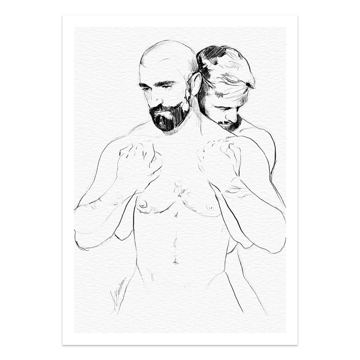 Held Close Two Men in an Intimate Embrace – Art Print Artist Brenden Sanborn