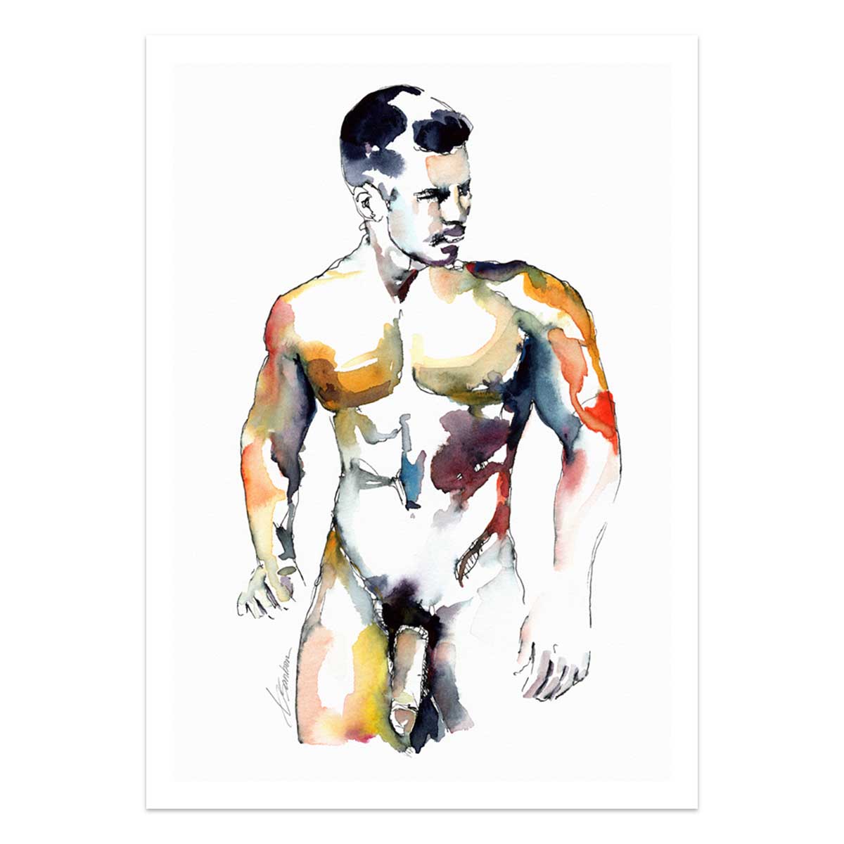 Standing Male Nude Looking Off to the Side - Art Print Artist Brenden Sanborn