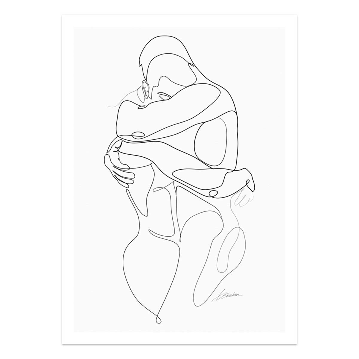 Wrapped in You One-Line Drawing of Two Men Hugging – Art Print Artist Brenden Sanborn