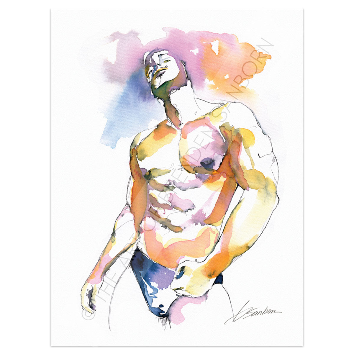 Azure Desires: Muscular Elegance in Blue Speedo - Original by Brenden Sanborn Artist Brenden Sanborn