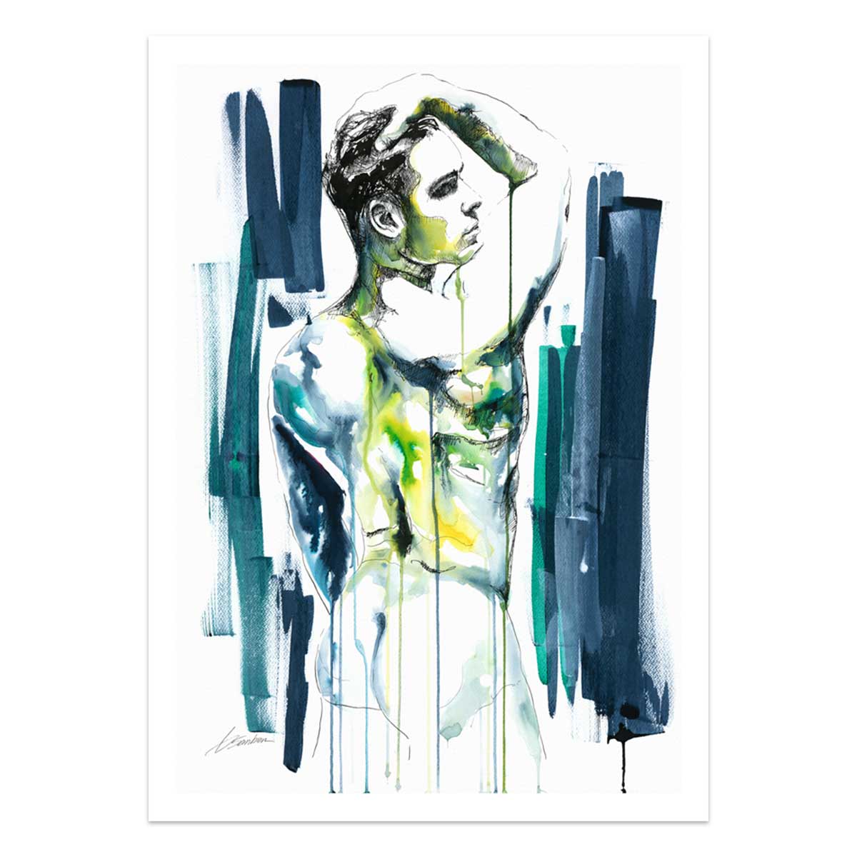 Male Figure with Chiseled Back and Sculpted Booty in Contemplation - Art Print Artist Brenden Sanborn