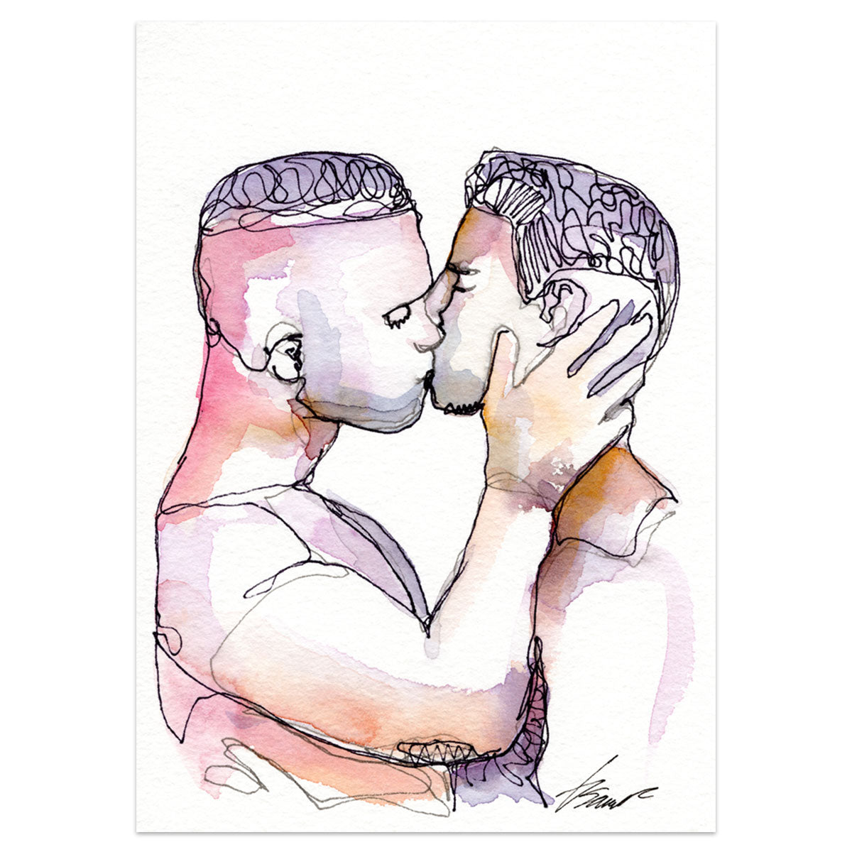 The Way We Kiss – 5x7" Original Ink & Watercolor Artist Brenden Sanborn