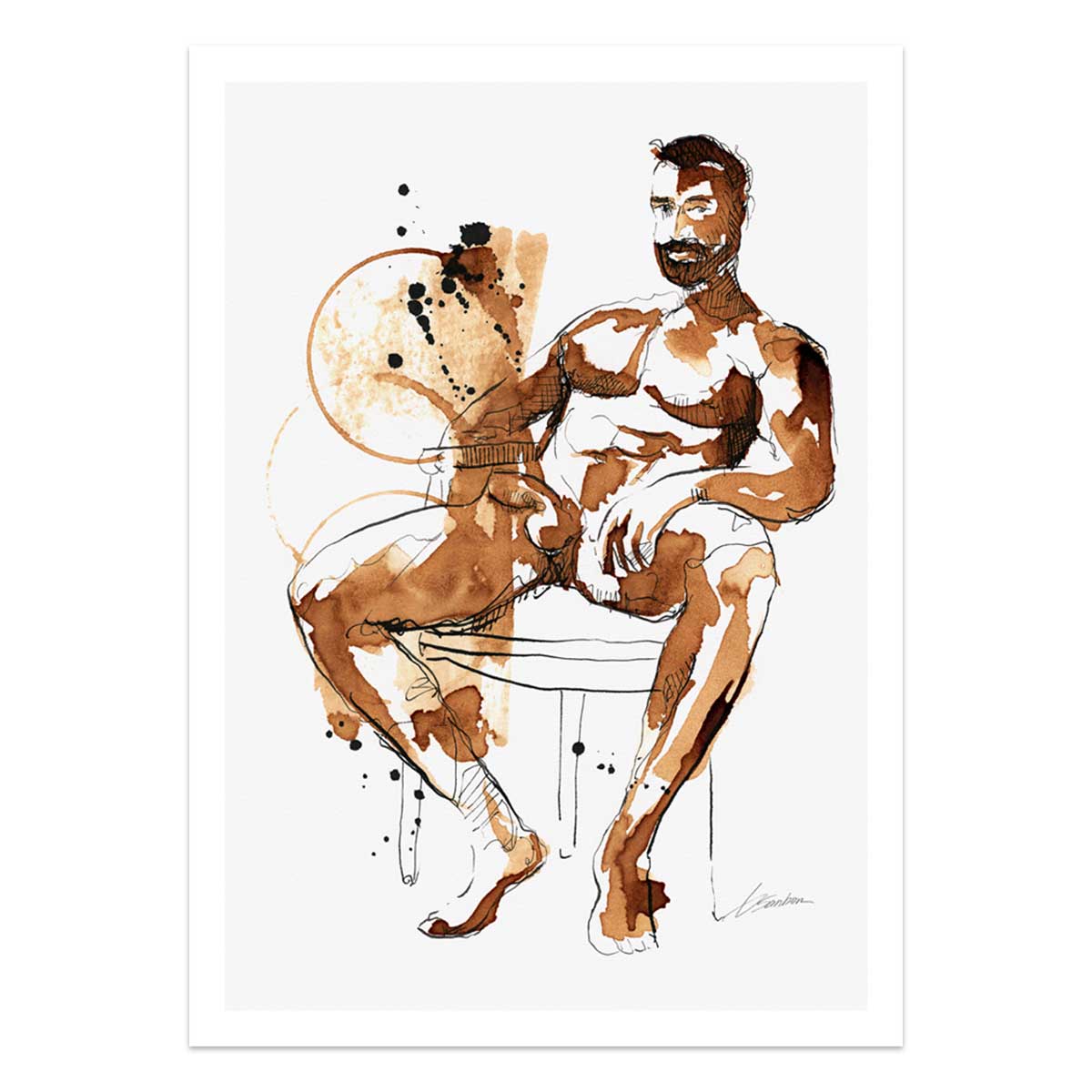 Coffee Kissed Male Figure Seated in Thought – Art Print Artist Brenden Sanborn
