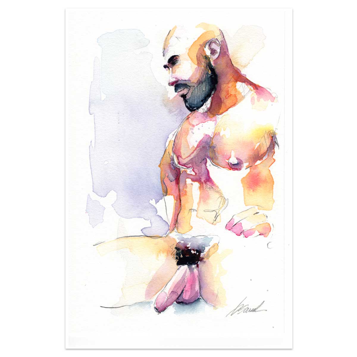 Rugged Contemplation - Muscular Chest and Defined Pecs - Original Art