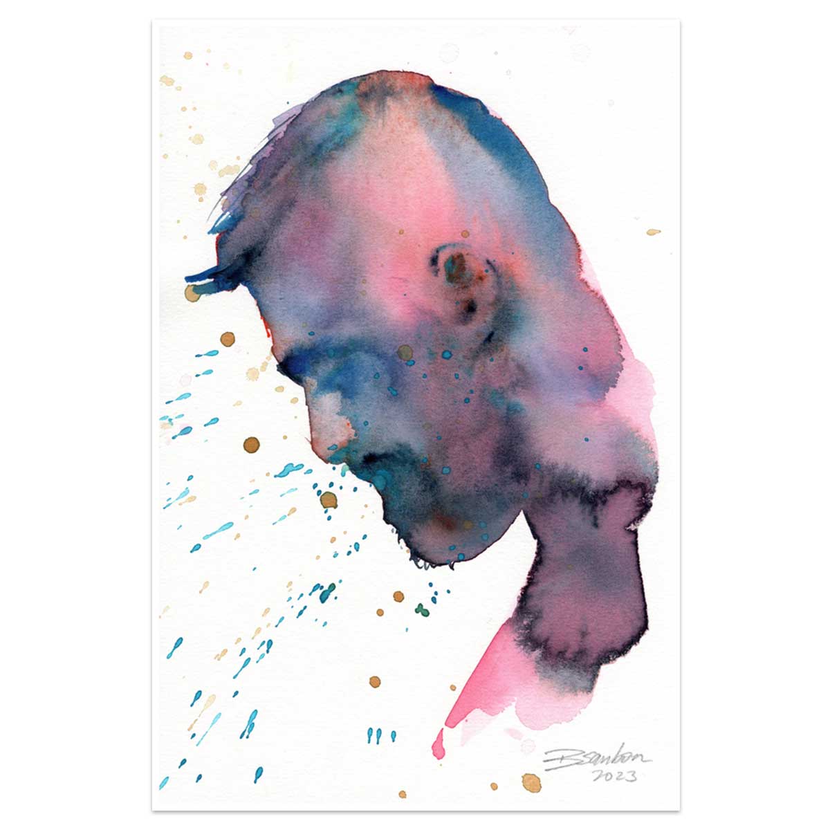 Profile of Bearded Man - 6x9" Original Watercolor Painting Artist Brenden Sanborn
