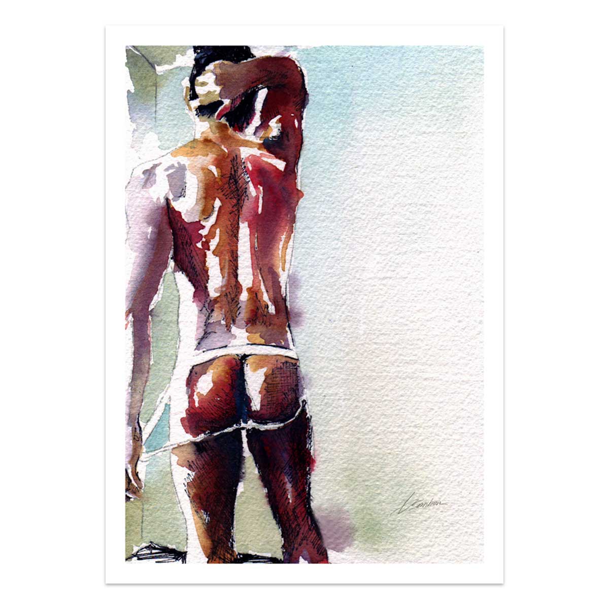 Standing the Morning Light in His Jockstrap - Art Print Artist Brenden Sanborn