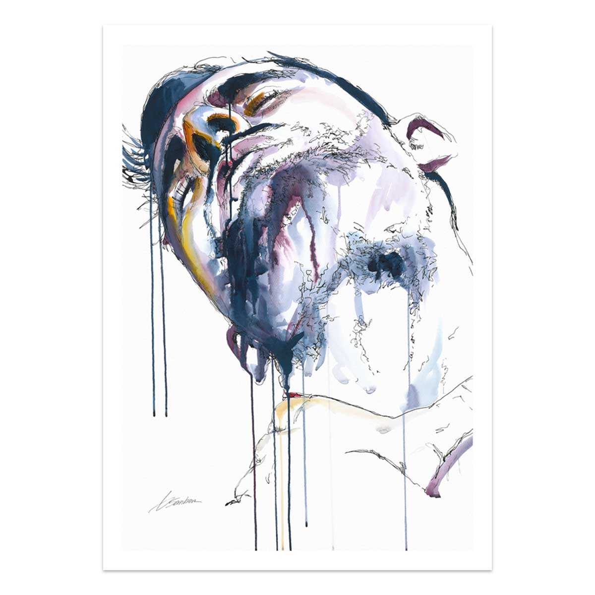 Man in Shower: Washing Neck with a Glimpse of Sensual Lust - Art Print Artist Brenden Sanborn