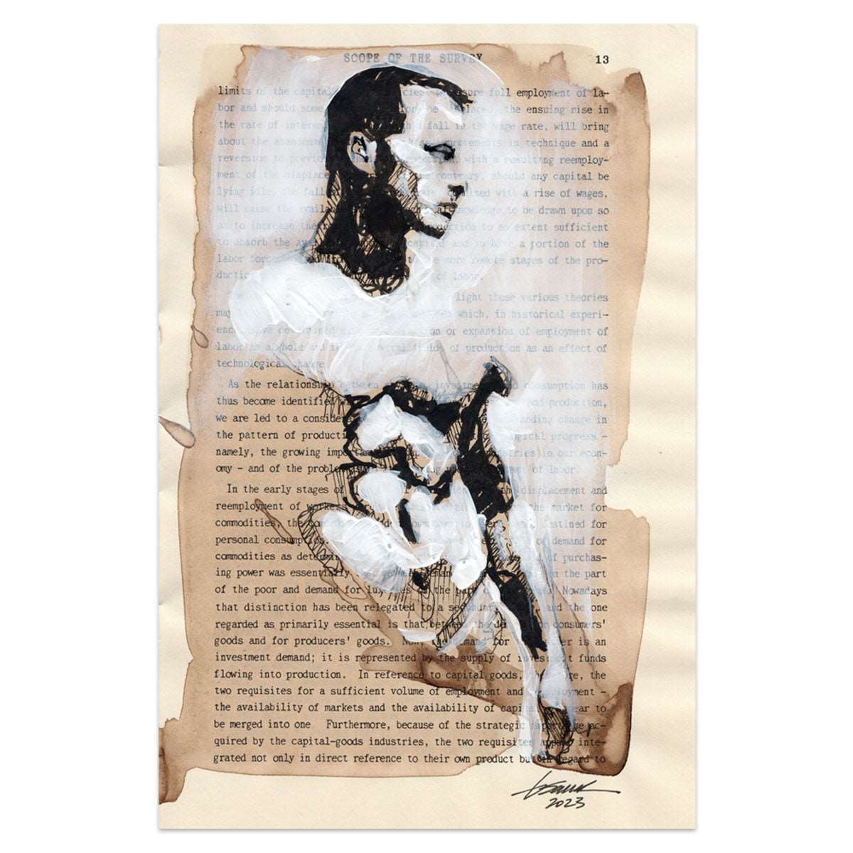 Muscular Figure on Literature - 6x9" Original Book Paper Art Artist Brenden Sanborn