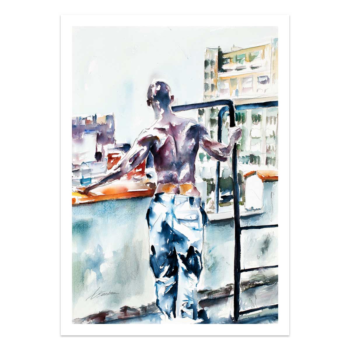 Back Muscles City View and a Hint of Booty – Art Print Artist Brenden Sanborn