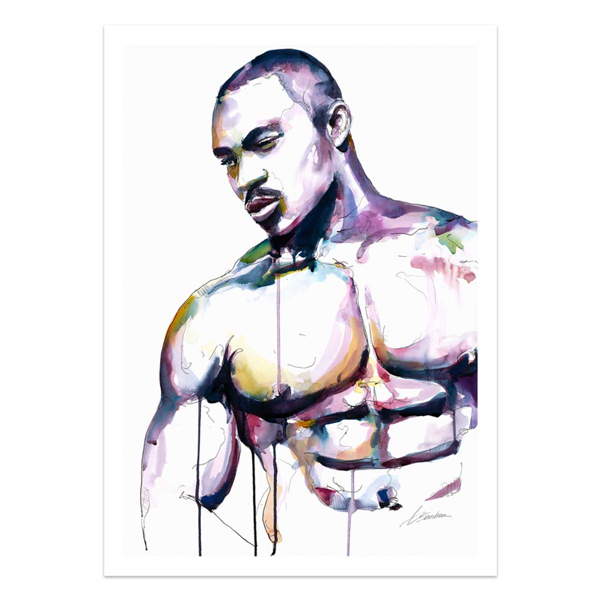 Chiseled Strength a Bare Chest Carved in Shadow and Light - Art Print Artist Brenden Sanborn