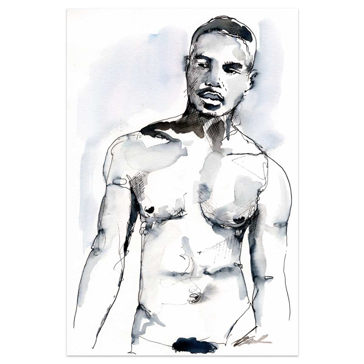 Stoic Shadows - Ink Defined Muscular Form - 6x9" Original Painting Artist Brenden Sanborn