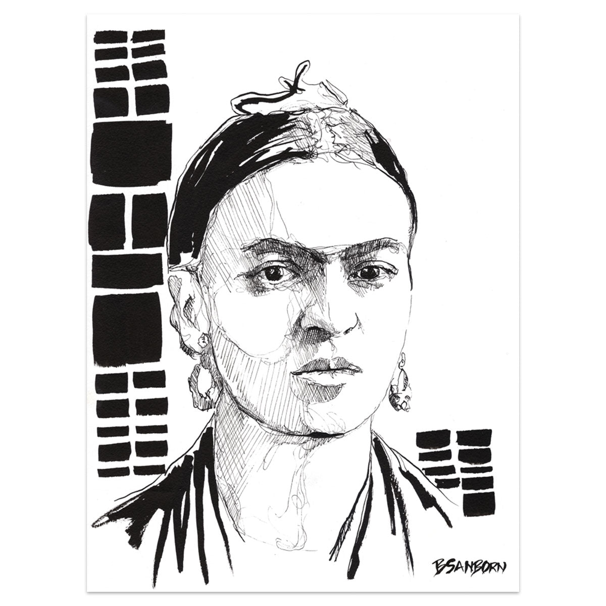 Icon Lines and Quiet Defiance – 9x12" Original Ink Drawing Artist Brenden Sanborn