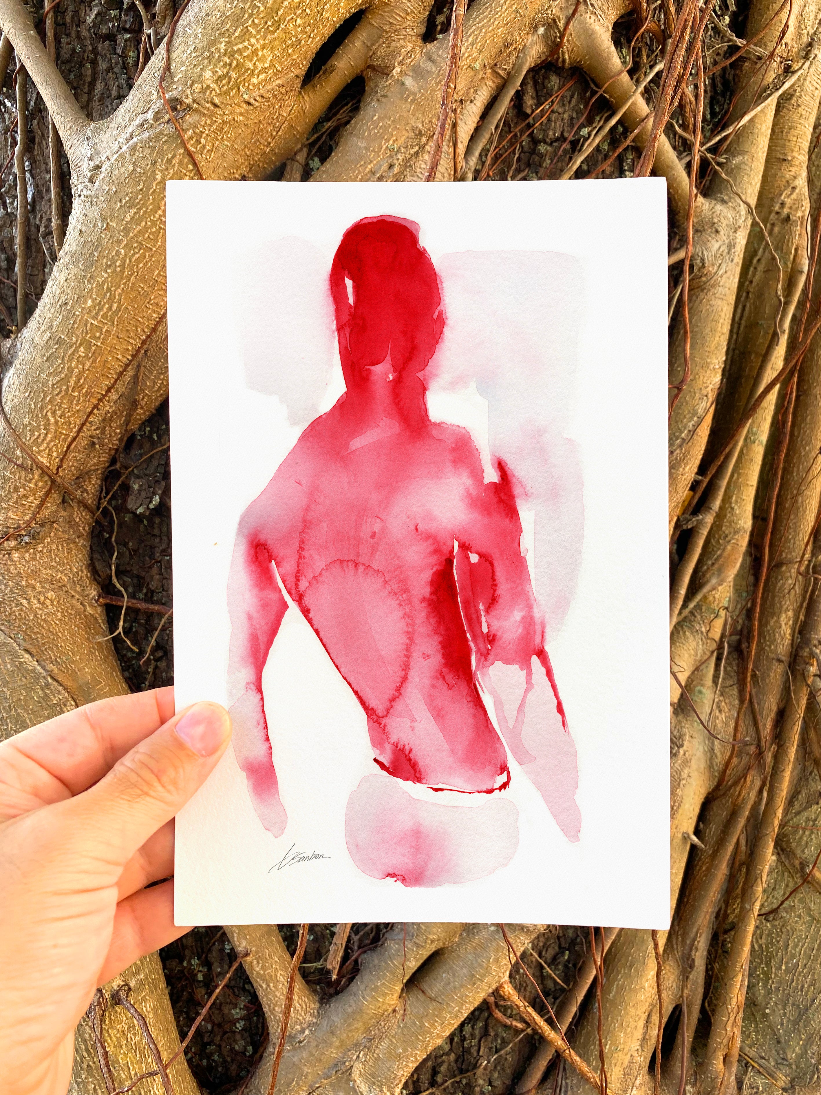 Nude male figure original watercolor painting 6x9 freehand abstract figurative art by Brenden Sanborn