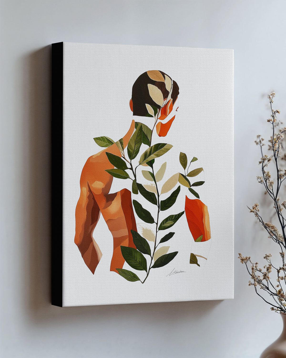 Vine Memory on stretched canvas with black edges, hung on a wall and seen at an angle