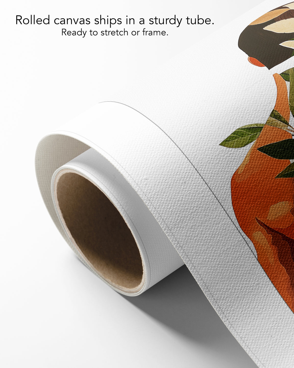 Vine Memory on rolled canvas with a white border, curling off its cardboard core