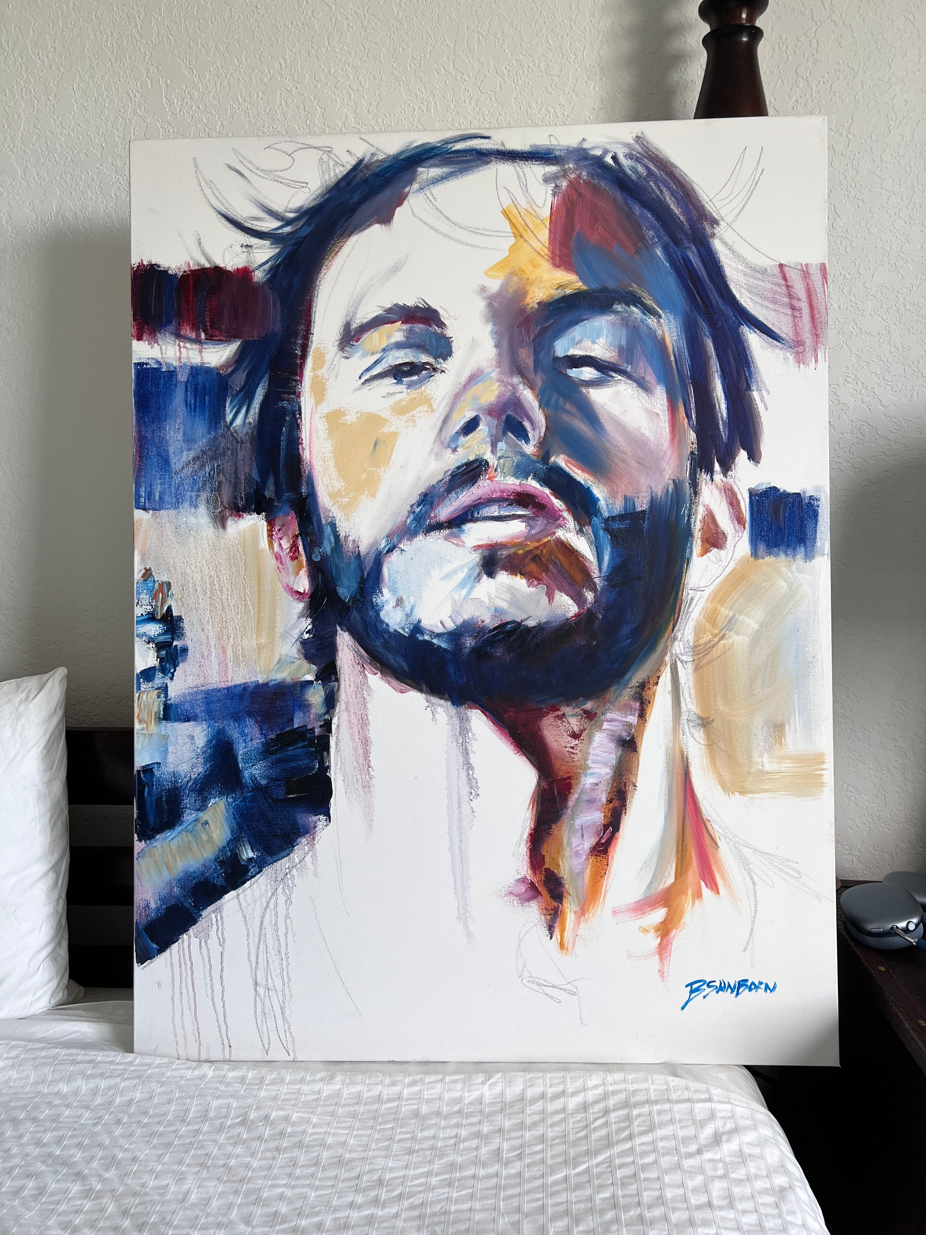 Bearded man portrait original oil on canvas painting 30x40 expressive figurative art by Brenden Sanborn