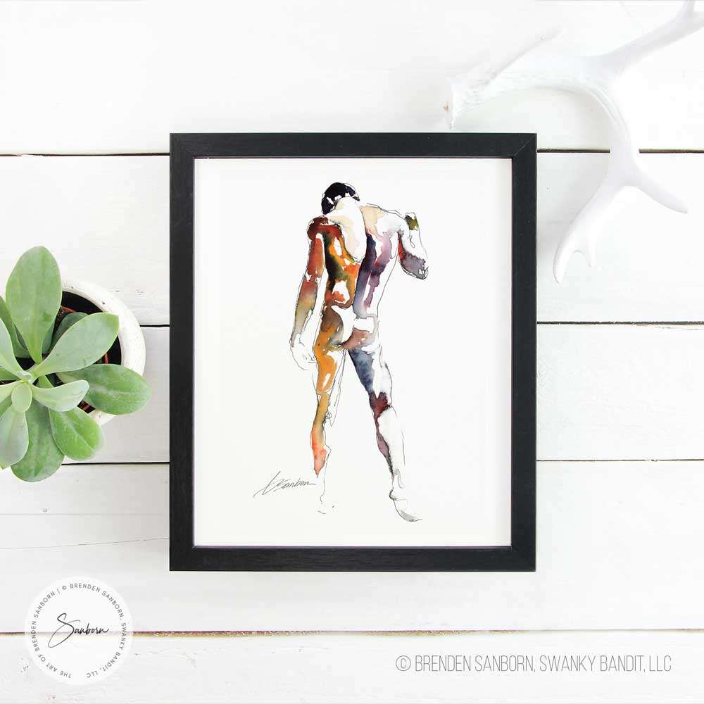 Classical Male Figure in Greek Pose - Ink and Watercolor - Giclee Art Print