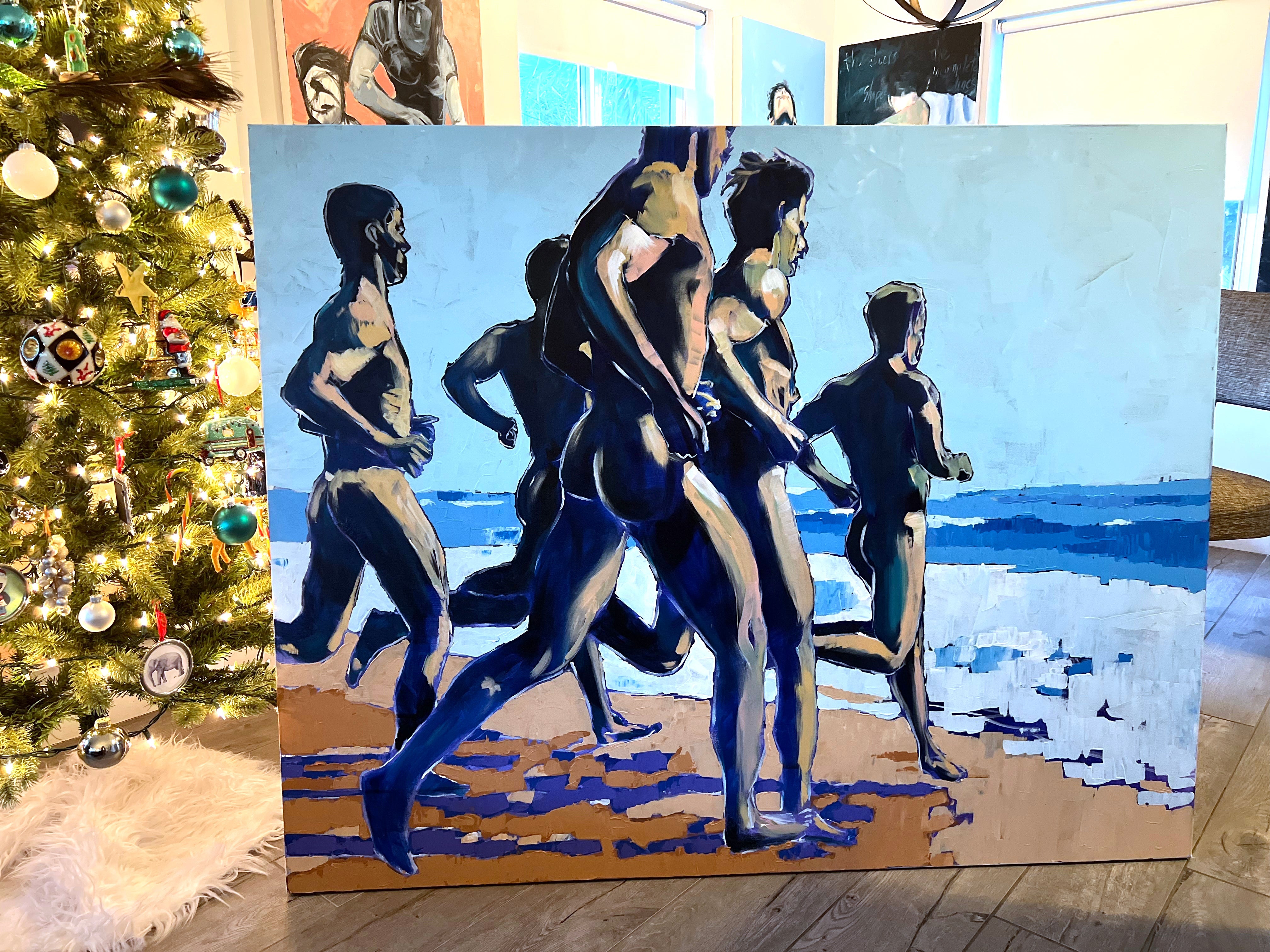 Peaches on the Beach - Male Runners Nude - Original Acrylic Painting Artist Brenden Sanborn